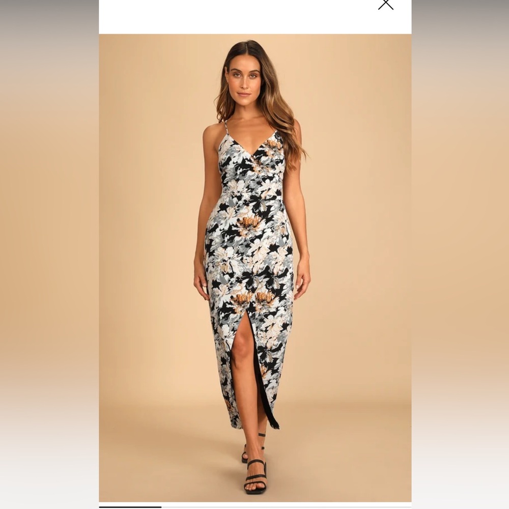 Fresh Impression Black Floral Print Surplice Maxi Dress